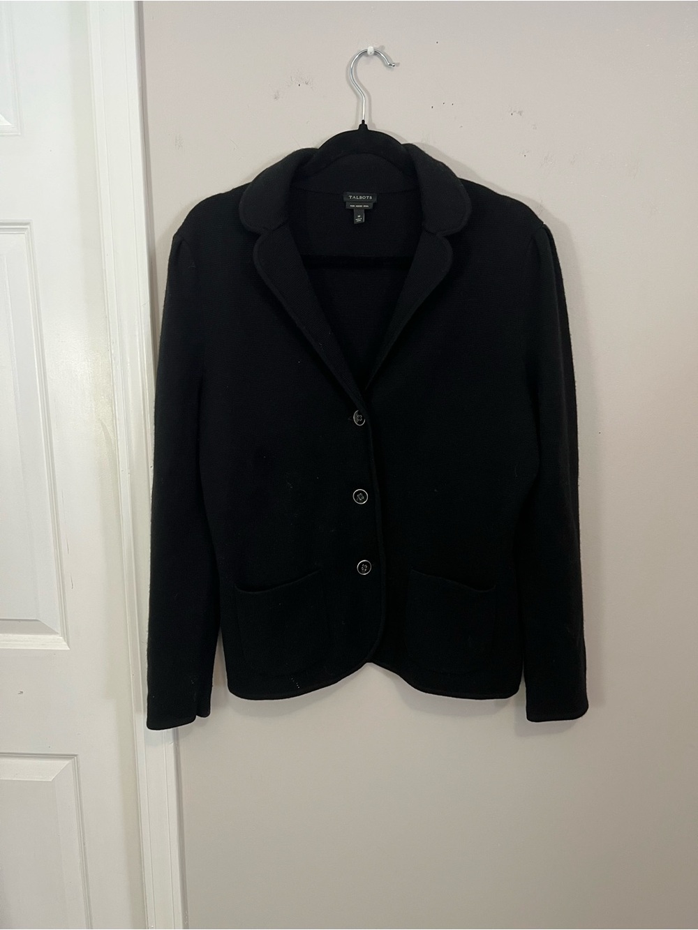 Talbots Black Merino Wool Sweater Blazer / Cardigan Jacket,medium